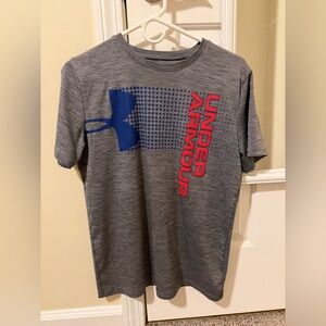 Under Armour Heather Gray Tee with Blue and Red Design